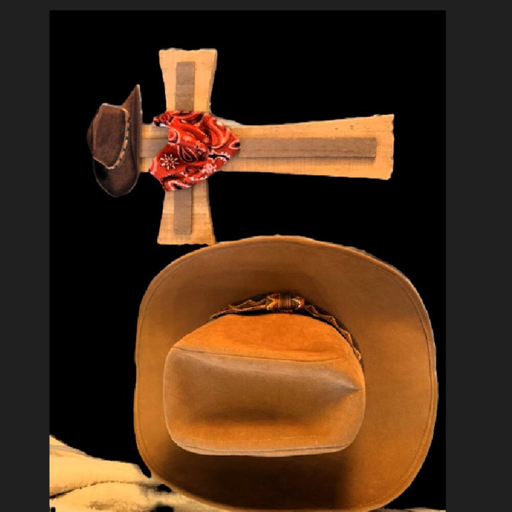 Mens Brown Cowboy Hat (Large) & Cowboy Cross